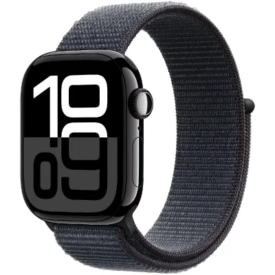 Apple Watch Series 10 GPS 46mm Bo&icirc;tier en Aluminium Noir de Jais avec Boucle Sport Encre Violette 