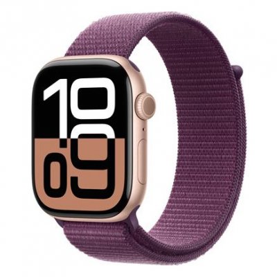 Apple Watch Series 10 GPS 46mm Bo&icirc;tier en Aluminium Rose Gold avec Boucle Sport Prune 