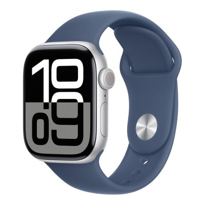 Apple Watch Series 10 GPS + Cellular 42mm Bo&icirc;tier en Aluminium Argent avec Bracelet Sport Denim S/M 