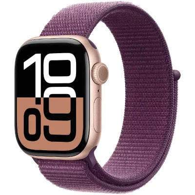 Apple Watch Series 10 GPS + Cellular 42mm Bo&icirc;tier en Aluminium Rose Gold avec Boucle Sport Prune 