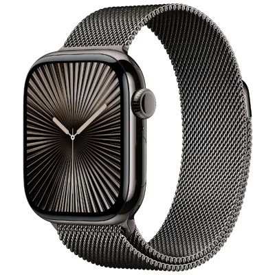 Apple Watch Series 10 GPS + Cellular 42mm Bo&icirc;tier en Titane Ardoise avec Bracelet Milanais Ardoise 