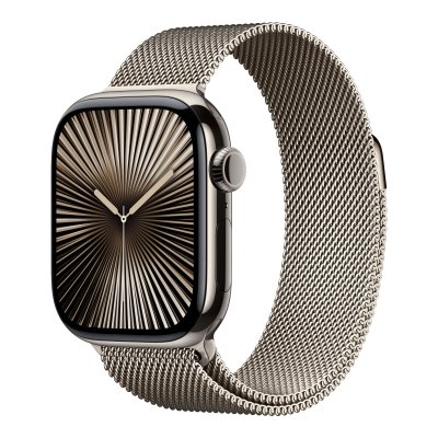 Apple Watch Series 10 GPS + Cellular 42mm Bo&icirc;tier en Titane Naturel avec Bracelet Milanais Naturel 