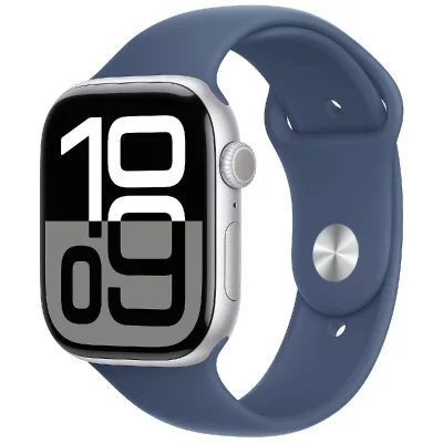 Apple Watch Series 10 GPS + Cellular 46mm Bo&icirc;tier en Aluminium Argent avec Bracelet Sport Denim M/L 