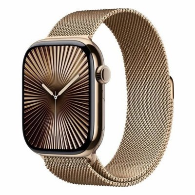 Apple Watch Series 10 GPS + Cellular 46mm Bo&icirc;tier en Titane Or avec Bracelet Milanais Or S/M 