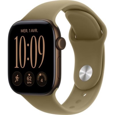 Apple Watch Series 12 GPS 42 mm Aluminium Bronze sombre Bracelet Sport Olive S/M