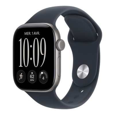 Apple Watch Series 12 GPS 42 mm Aluminium Gris sid&eacute;ral Bracelet Sport Bleu marine M/L