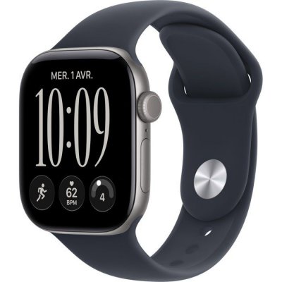 Apple Watch Series 12 GPS 42 mm Aluminium Gris sid&eacute;ral Bracelet Sport Bleu marine S/M
