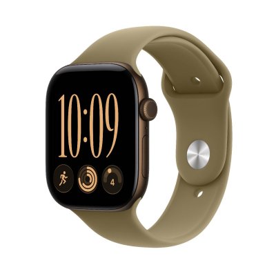 Apple Watch Series 12 GPS 46 mm Aluminium Bronze sombre Bracelet Sport Olive M/L