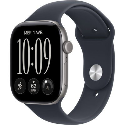 Apple Watch Series 12 GPS 46mm Aluminium Gris sid&eacute;ral Bracelet Sport Bleu marine M/L
