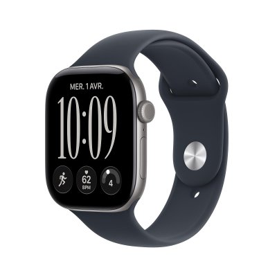 Apple Watch Series 12 GPS 46mm Aluminium Gris sid&eacute;ral Bracelet Sport Bleu marine S/M