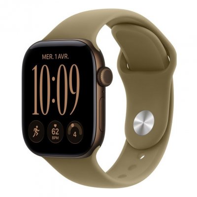 Apple Watch Series 12 GPS + Cellular 42 mm Aluminium Bronze sombre Bracelet Sport Olive S/M