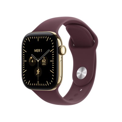 Apple Watch Series 12 GPS + Cellular 42 mm Titane Or brillant Bracelet Sport Bordeaux S/M
