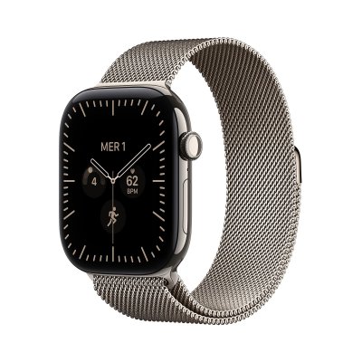 Apple Watch Series 12 GPS + Cellular 46 mm Titane Naturel Bracelet Milanais Naturel S/M
