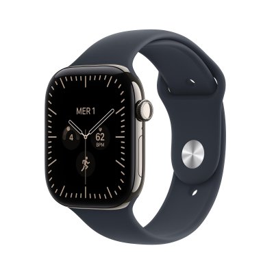 Apple Watch Series 12 GPS + Cellular 46 mm Titane Naturel Bracelet Sport bleu marine S/M