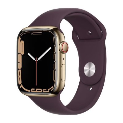 Apple Watch Series 7 (Gps + Cellular) - Boitier 45 Mm Acier Inoxydable Or Avec Bracelet Sport Rouge