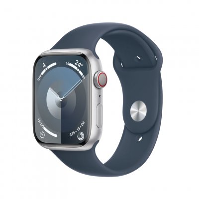 Apple Watch Series 9 4G 45mm Aluminium Argent avec Bracelet Sport Bleu Orage (M/L)