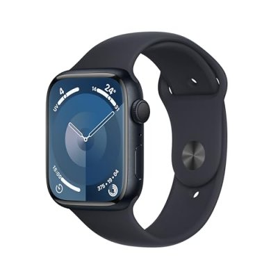 Apple Watch Series 9 GPS 45 mm Bo&icirc;tier en aluminium minuit avec bracelet sport minuit M/L 