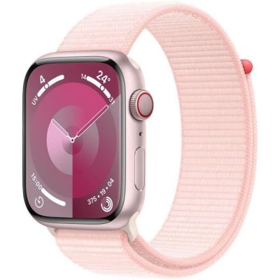 Apple Watch Series 9 GPS 45 mm Bo&icirc;tier en aluminium Rose avec boucle Sport Rose clair 