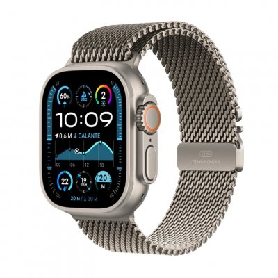 Apple Watch Ultra 2 GPS + Cellular 49 mm Bo&icirc;tier en Titane Naturel avec Bracelet Milanais Naturel S 