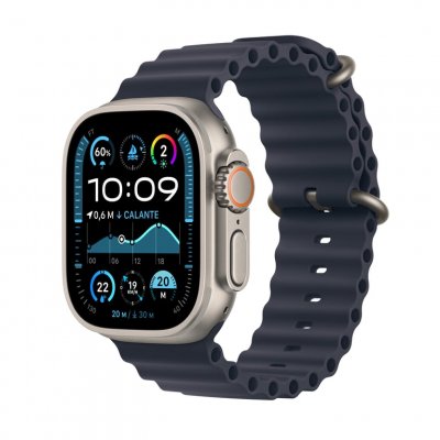 Apple Watch Ultra 2 GPS + Cellular 49 mm Bo&icirc;tier en Titane Naturel avec Bracelet Ocean Marine 