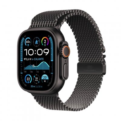Apple Watch Ultra 2 GPS + Cellular 49 mm Bo&icirc;tier en Titane Noir avec Bracelet Milanais Titane Noir S 