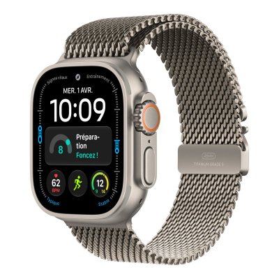 Apple Watch Ultra 4 GPS + Cellular 49 mm Titane naturel Bracelet Milanais Titane naturel S