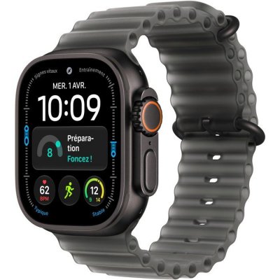 Apple Watch Ultra 4 GPS + Cellular 49 mm Titane noir Bracelet Oc&eacute;an Noir translucide