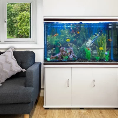 MONSTERSHOP Aquarium &Agrave; Bords Blanc Et Noisette Avec Meuble De Support Blanc