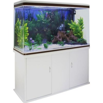 MONSTERSHOP Aquarium &agrave; bords Blanc & Noisette, Kit de D&eacute;marrage, Meuble de support Blanc