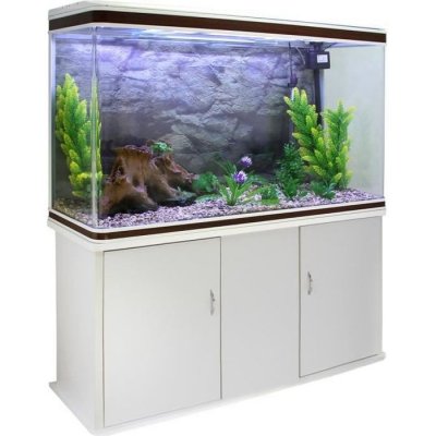 MONSTERSHOP Aquarium Blanc avec Meuble de support Blanc assorti et Gravier Naturel 