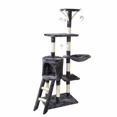 LOVE STORY Arbre &Agrave; Chat - 4 Plateformes Et 4 Jouets - Hauteur 138cm - Gris
