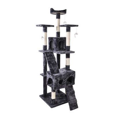 HOMEMAISON Arbre A Chat 5 Plateformes Bois Sisal Polyester H168*L49*P49cm Gris