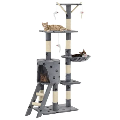 VIDAXL Arbre &Agrave; Chat Avec Griffoir En Sisal 138 Cm Gris Motif De Pattes