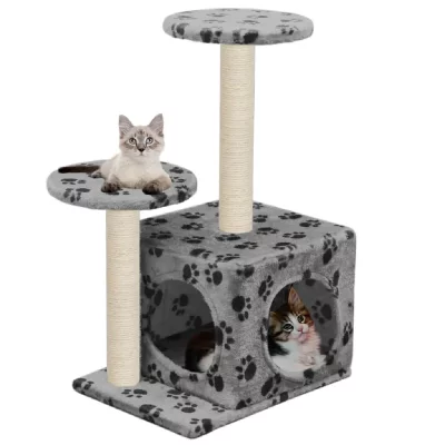 VIDAXL Arbre &agrave; chat avec griffoir en sisal 60 cm Gris Motif de pattes  Gris avec impressions de patte