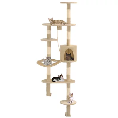 VIDAXL Arbre &agrave; chat avec griffoirs en sisal Montage mural 194 cm Beige  Beige