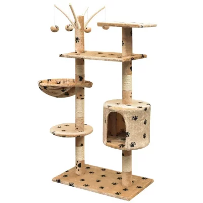 HELLOSHOP26 Arbre &agrave; chat avec hamac - Beige empreinte de pattes