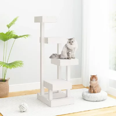 VIDAXL Arbre &agrave; chat Blanc 45,5x49x103 cm Bois de pin massif - 