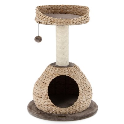 COSTWAY Arbre &agrave; Chat  H 705 CM avec Griffoir Niche et Pompon Suspendu Naturel et Caf&eacute;