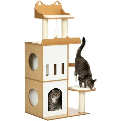 PAWHUT Arbre &agrave; chat design contemporain blanc h&ecirc;tre clair