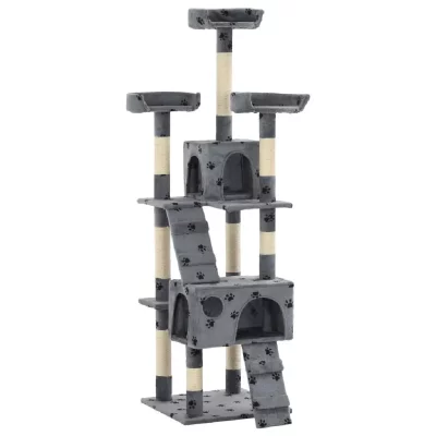 VIDAXL Arbre &agrave; chat et griffoirs Sisal 170cm Empreintes de pattes Gris