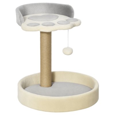 PAWHUT Arbre &agrave; chat griffoir design patte de chat beige gris