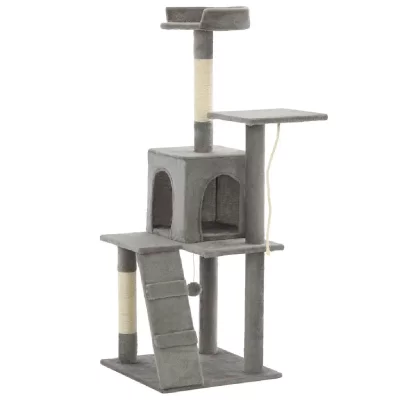 HELLOSHOP26 Arbre &agrave; chat griffoir grattoir niche jouet animaux peluch&eacute; en sisal 120 cm gris 3702214 