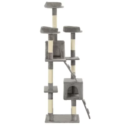 HELLOSHOP26 Arbre &agrave; chat griffoir grattoir niche jouet animaux peluch&eacute; en sisal 170 cm gris 3702087 