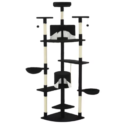 HELLOSHOP26 Arbre &agrave; chat griffoir grattoir niche jouet animaux peluch&eacute; en sisal 203 cm noir et blanc 3702107 