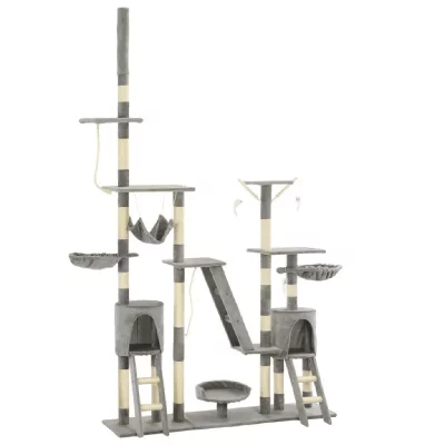 HELLOSHOP26 Arbre &agrave; chat griffoir grattoir niche jouet animaux peluch&eacute; en sisal 230-250 cm gris