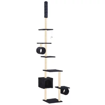 HELLOSHOP26 Arbre &agrave; chat griffoir grattoir niche jouet animaux peluch&eacute; en sisal 260 cm bleu fonc&eacute;