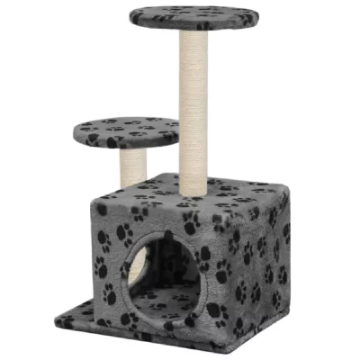 HELLOSHOP26 Arbre &agrave; chat griffoir grattoir niche jouet animaux peluch&eacute; en sisal 60 cm gris motif de pattes