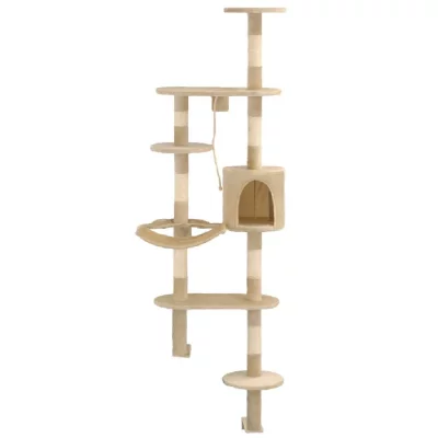 HELLOSHOP26 Arbre &agrave; chat griffoir grattoir niche jouet animaux peluch&eacute; en sisal montage mural 194 cm beige
