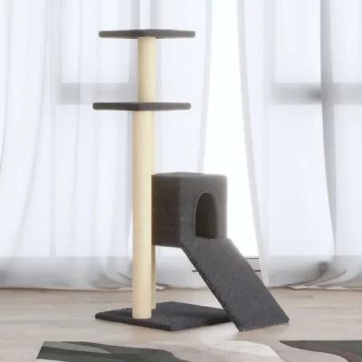 VIDAXL Arbre &agrave; chat Maison pour chat avec griffoirs en sisal Gris fonc&eacute; 92 cm  - Gris