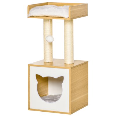 PAWHUT Arbre &agrave; chat multi-&eacute;quipement H81 cm aspect bois clair